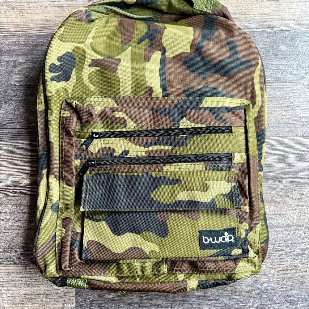BWAP Green Camo Zip Backpack Bookbag